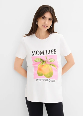 Zwangerschaps- en voedingsshirt van biologisch katoen, oversized, Kleur: wit-roze