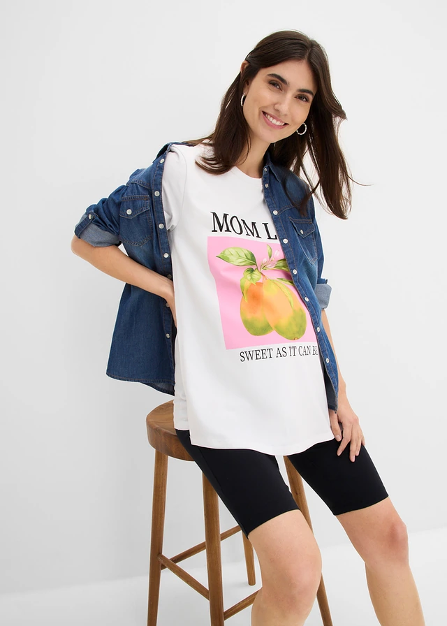Zwangerschaps- en voedingsshirt van biologisch katoen, oversized • wit-roze • product-page.page-title-suffix