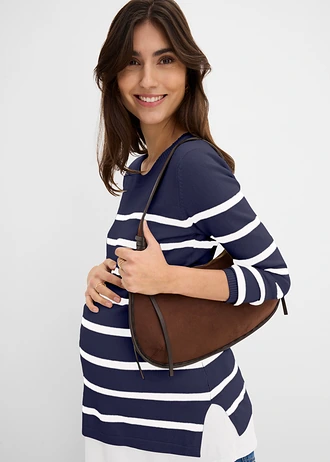 Pull de grossesse et d’allaitement en maille légère, Couleur: bleu foncé-blanc rayé