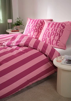 Dekbedovertrek met opschrift, Kleur: roze/pink gestreept