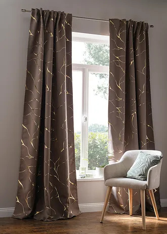 Draperie de întunecare cu imprimeu lucios (1 buc.) • maro/auriu • magazin bonprix