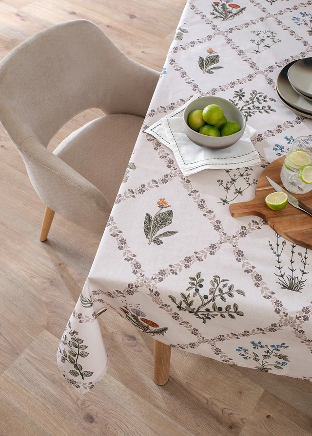 Tafelkleed van biologisch katoen, Kleur: olijfgroen-beige