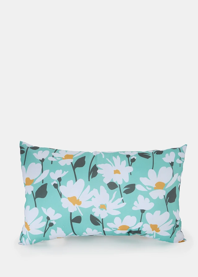 Kussen met bloemenprint, Kleur: groen-wit