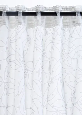 Gordijn van robuust polyester (2 stuks), Kleur: wit-rookgroen-grijs