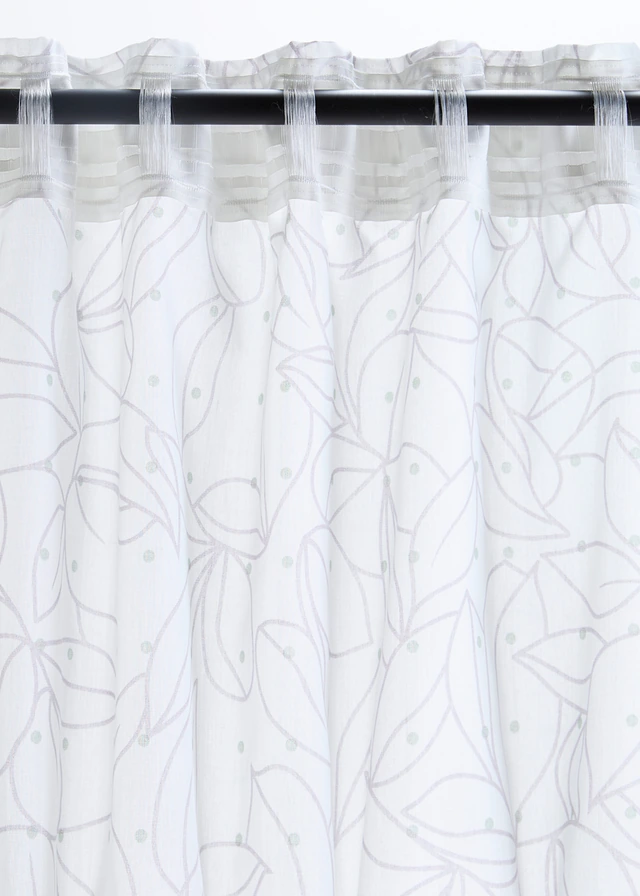 Gordijn van robuust polyester (2 stuks), Kleur: wit-rookgroen-grijs
