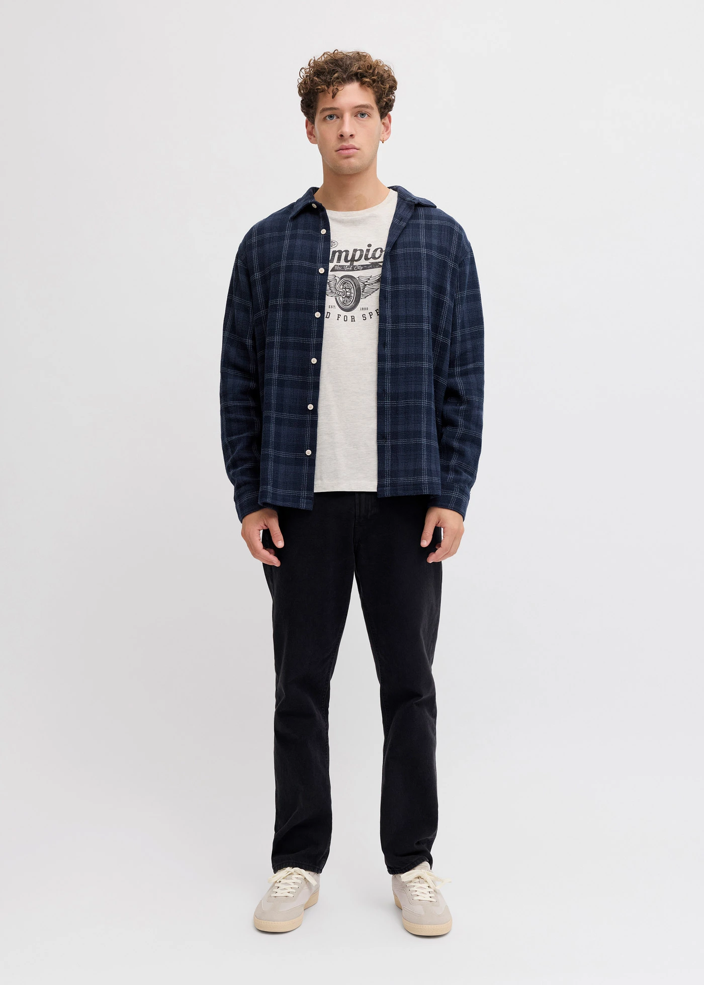 Chemise manches longues JJ REBEL • bleu encre carreaux • Boutique bonprix