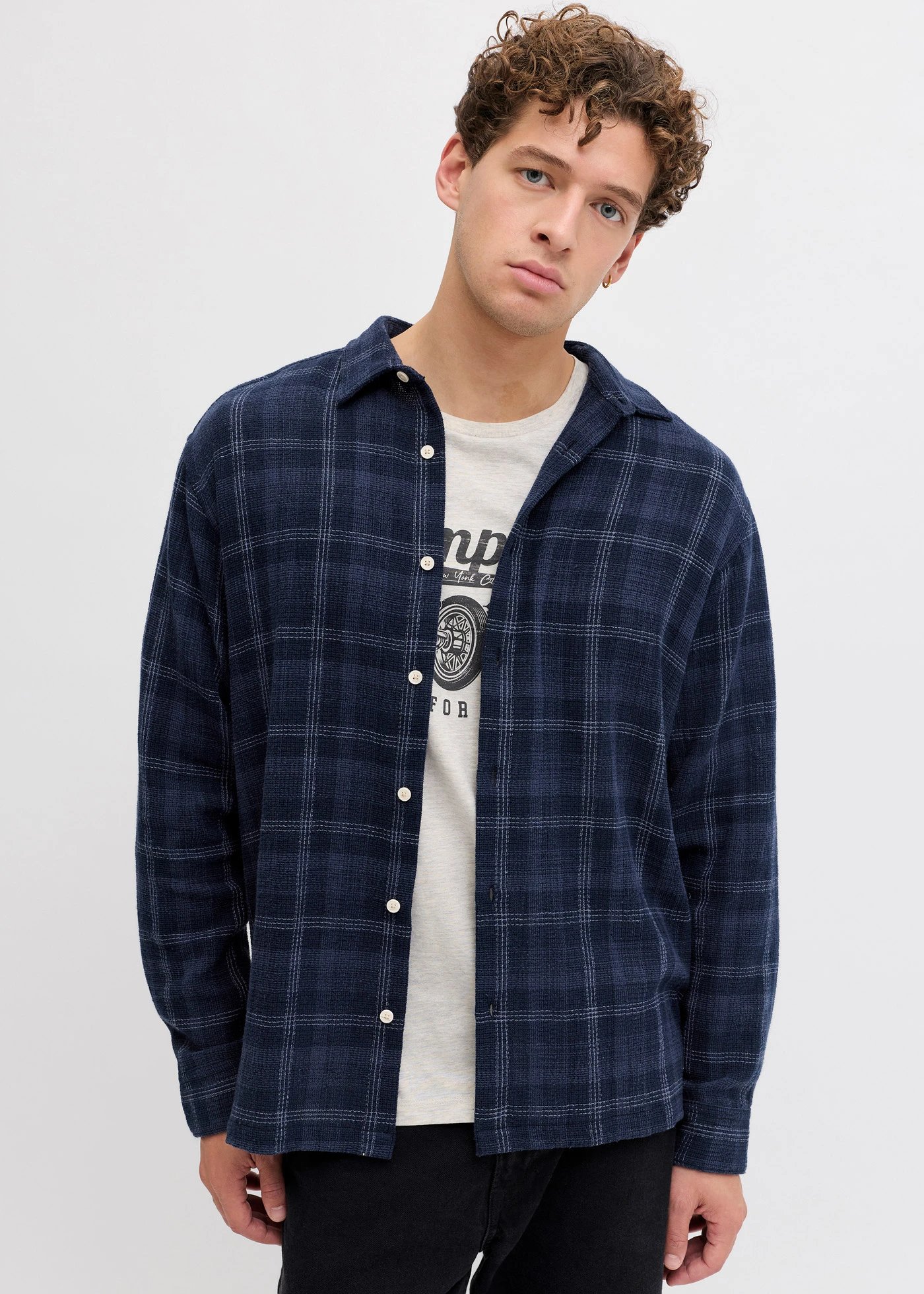 Košile s dlouhým rukávem JJ REBEL • inkoustově modrá kostka • bonprix obchod