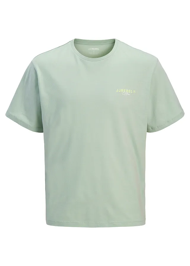 JJ REBEL T-shirt van puur katoen, Kleur: grijsgroen met print