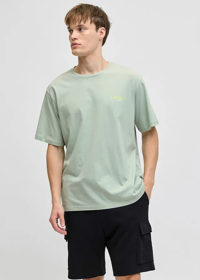 JJ REBEL T-shirt van puur katoen, Kleur: grijsgroen met print