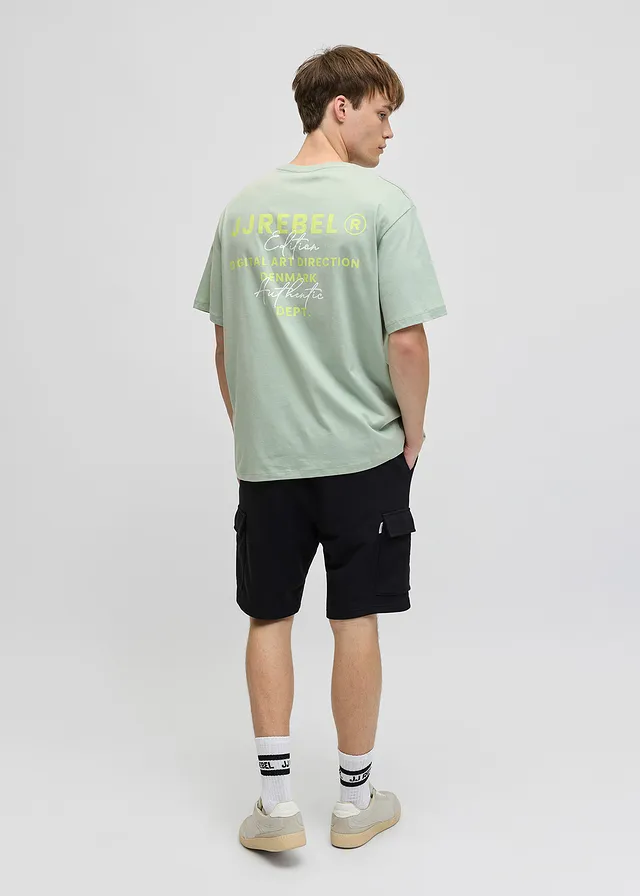 JJ REBEL T-shirt van puur katoen, Kleur: grijsgroen met print