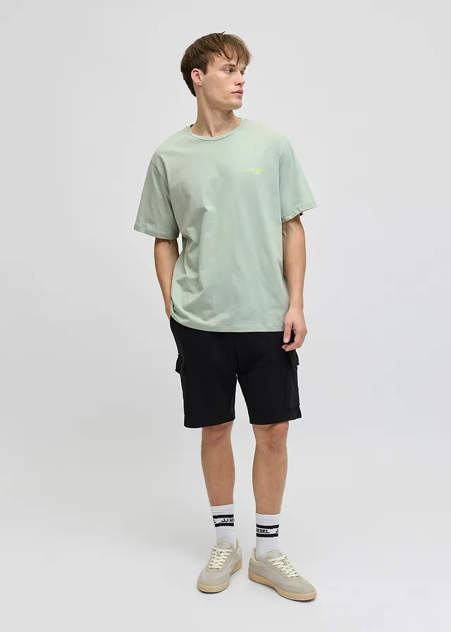 JJ REBEL T-shirt van puur katoen, Kleur: grijsgroen met print