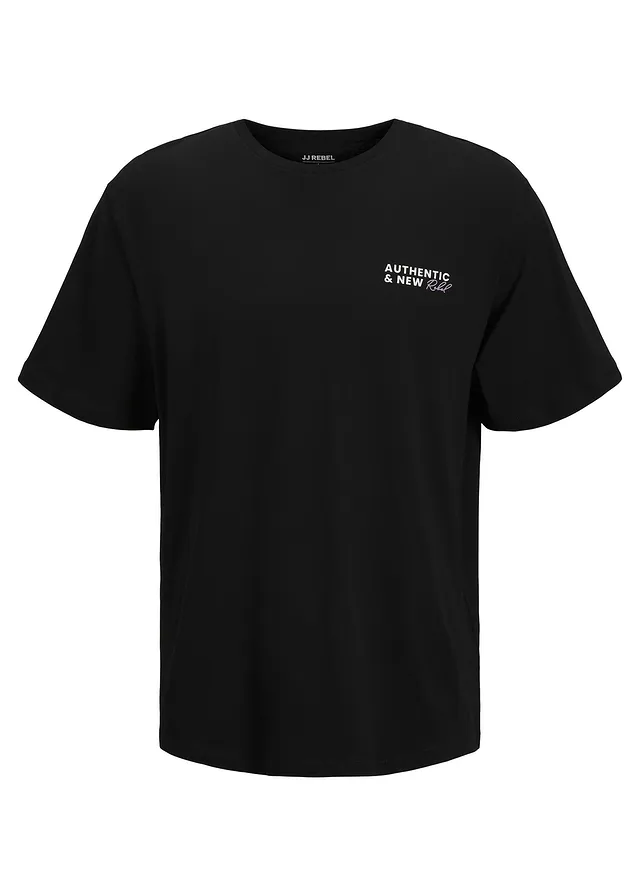 JJ REBEL T-shirt van puur katoen, Kleur: zwart met print
