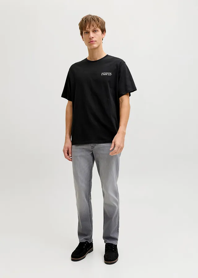 JJ REBEL T-shirt van puur katoen, Kleur: zwart met print