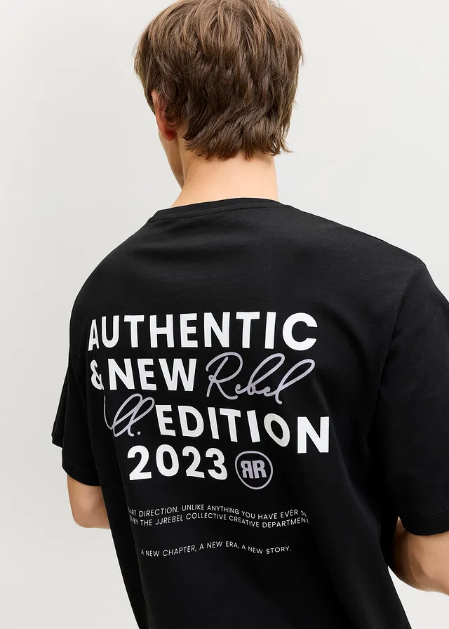 JJ REBEL T-shirt van puur katoen • zwart met print • product-page.page-title-suffix