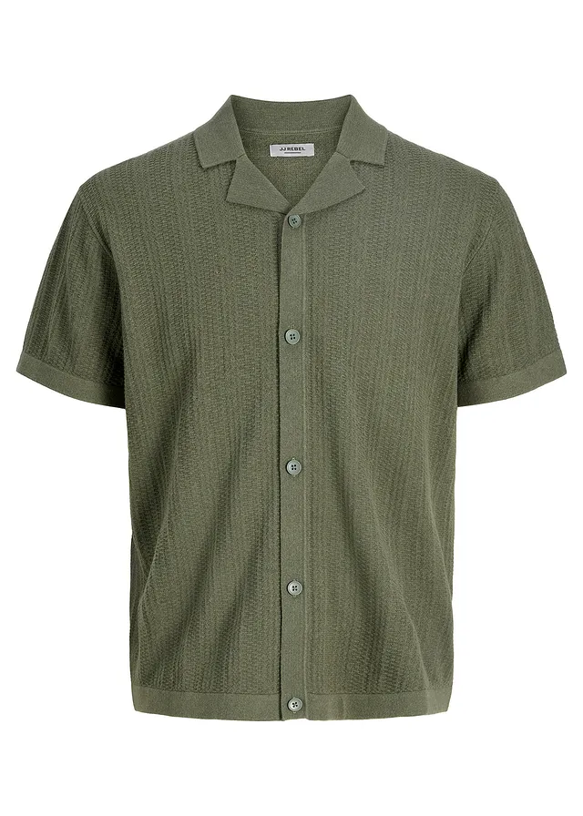 Fijn gebreid poloshirt van JJ REBEL, Kleur: mosgroen