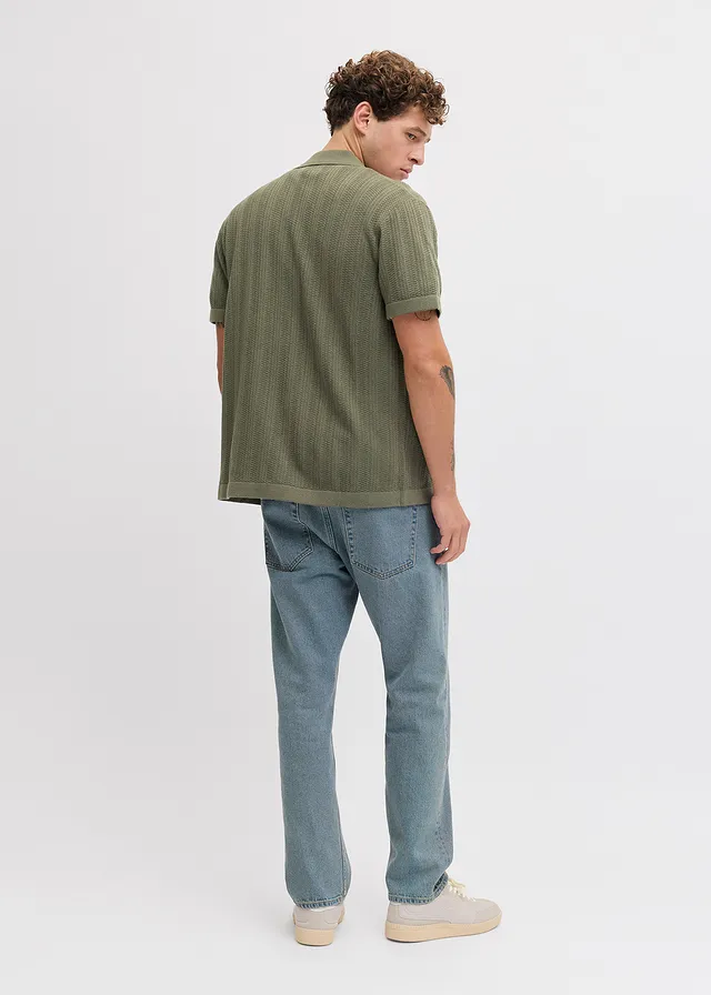 Fijn gebreid poloshirt van JJ REBEL, Kleur: mosgroen