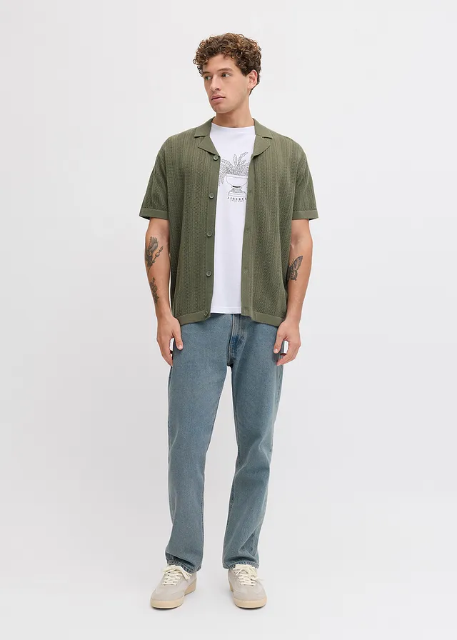 Fijn gebreid poloshirt van JJ REBEL, Kleur: mosgroen