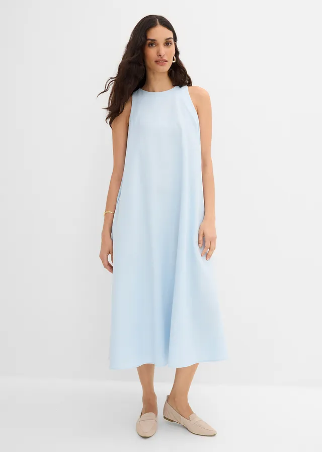 Robe midi fluide et évasée, Couleur: bleu poudré