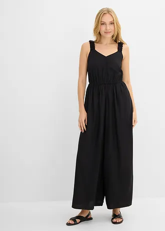 Jumpsuit van soepele viscose, Kleur: zwart