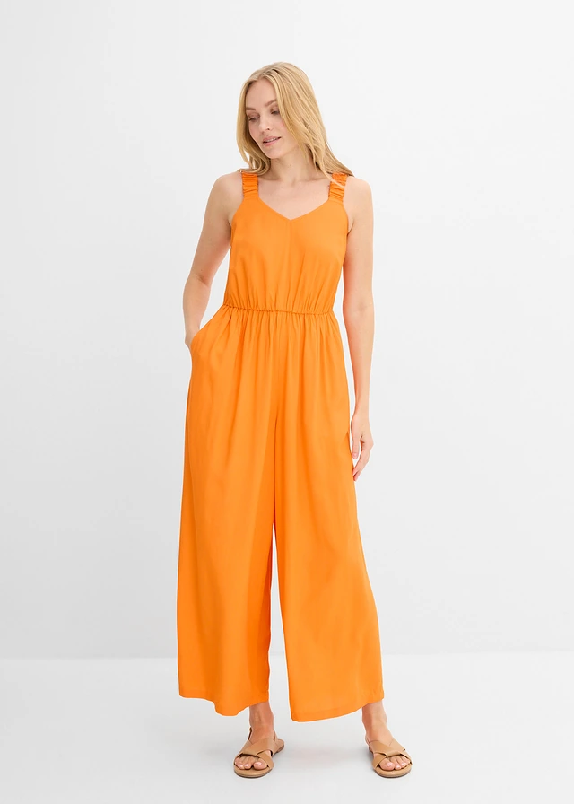 Jumpsuit van soepele viscose, Kleur: feloranje
