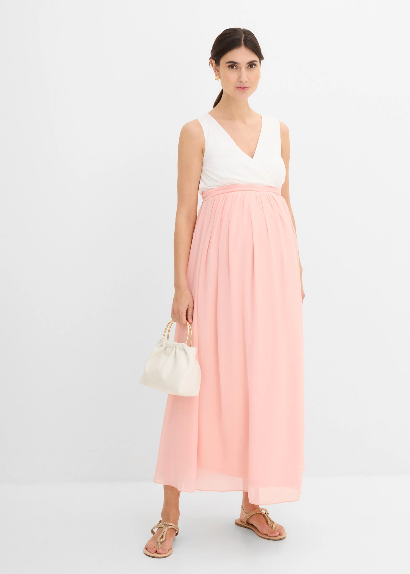 Elegante zwangerschapsjurk met borstvoedingsfunctie • wit-zoet roze • bonprix online shop