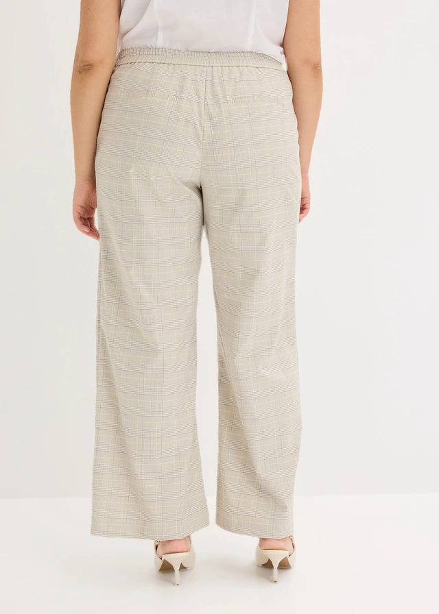 Pantalon large à carreaux écossais, Couleur: jaune clair-sable clair carreaux