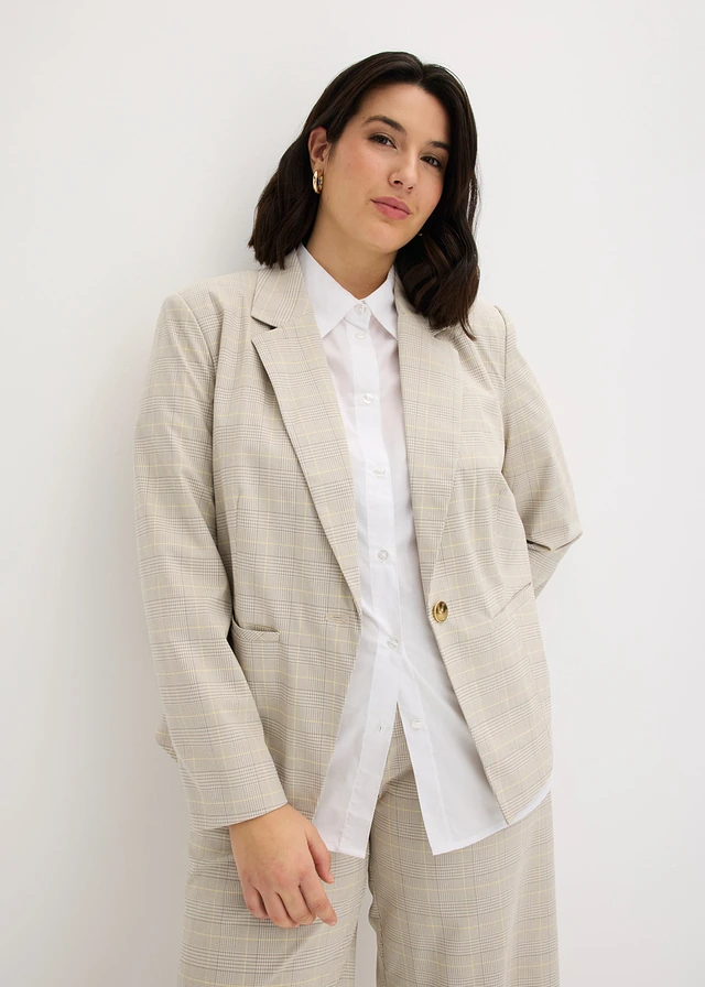 Glencheck blazer, Kleur: lichtgeel/lichtsand geruit