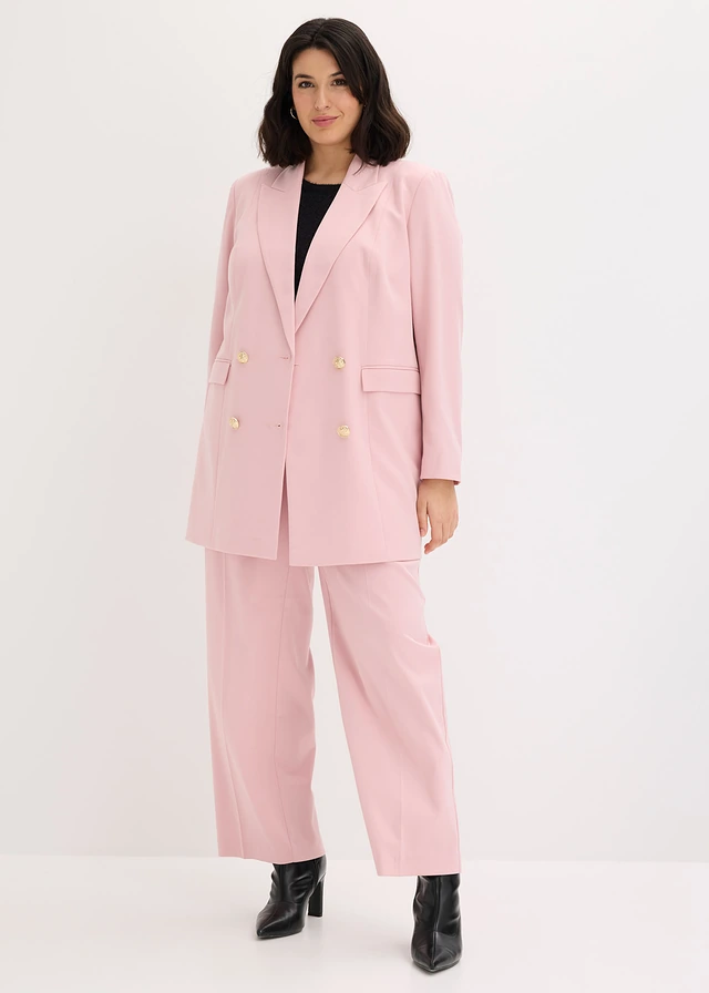 Long blazer à boutons décoratifs, Couleur: rose cendré