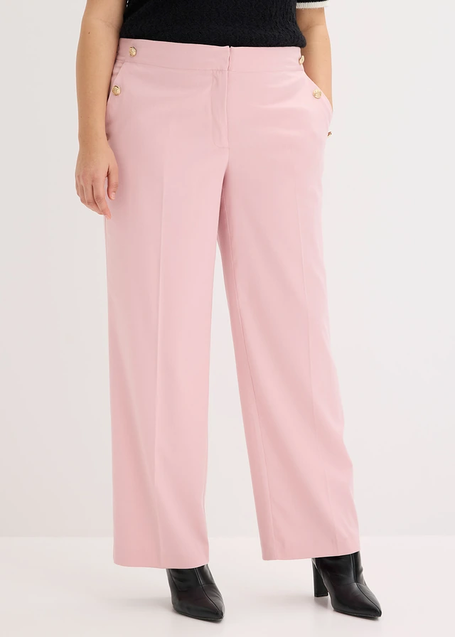 Pantalon large à pinces et boutons décoratifs, Couleur: rose cendré