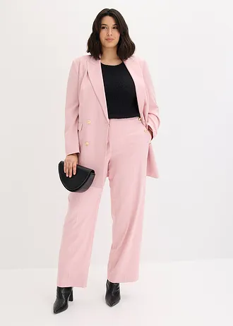 Pantalon large à pinces et boutons décoratifs, Couleur: rose cendré