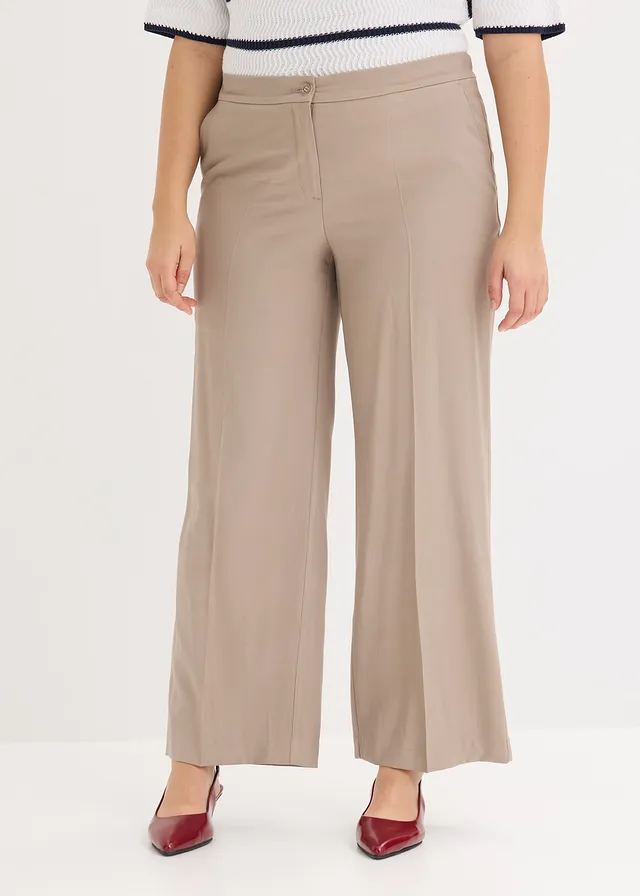 Pantalon large et léger à pinces, Couleur: taupe