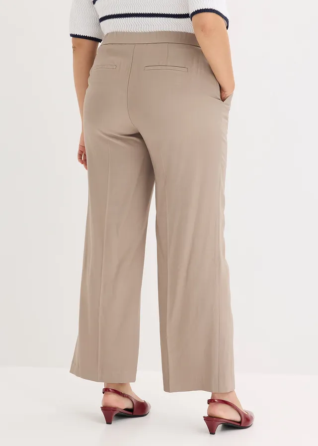 Pantalon large et léger à pinces, Couleur: taupe