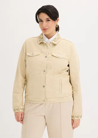 Twill jas met borduursel, Kleur: lichtsand