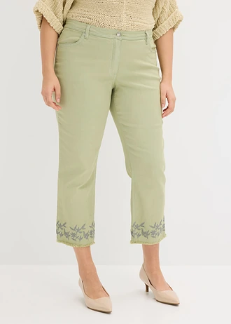 Pantalon en twill avec broderies, Couleur: vert pâle