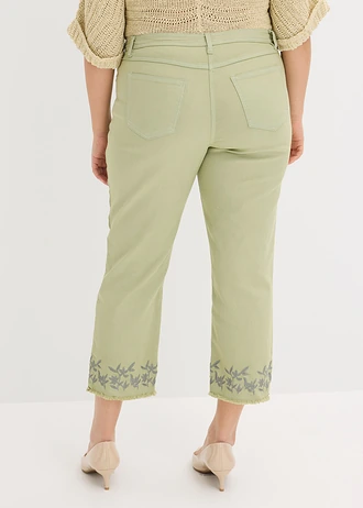 Pantalon en twill avec broderies, Couleur: vert pâle