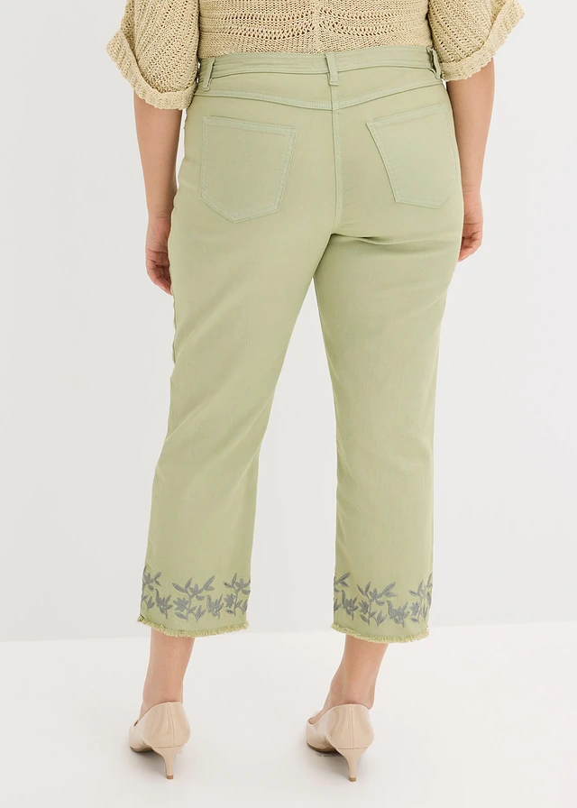 Pantalon en twill avec broderies, Couleur: vert pâle