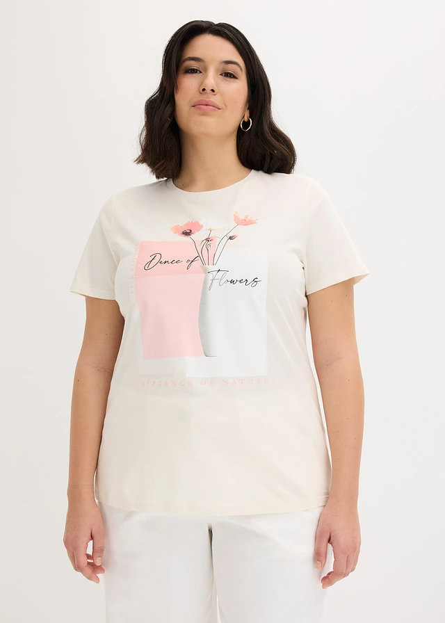 T-shirt en coton, Couleur: écru