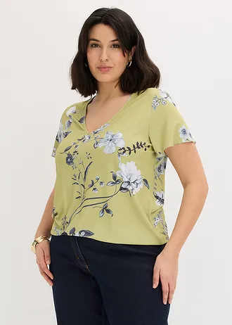T-shirt à base élastiquée, Couleur: vert cactus floral