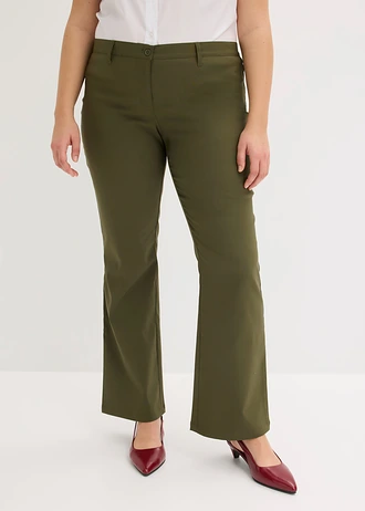 Stretch broek, bootcut, Kleur: donkerolijfgroen
