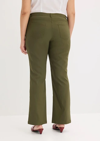 Stretch broek, bootcut, Kleur: donkerolijfgroen