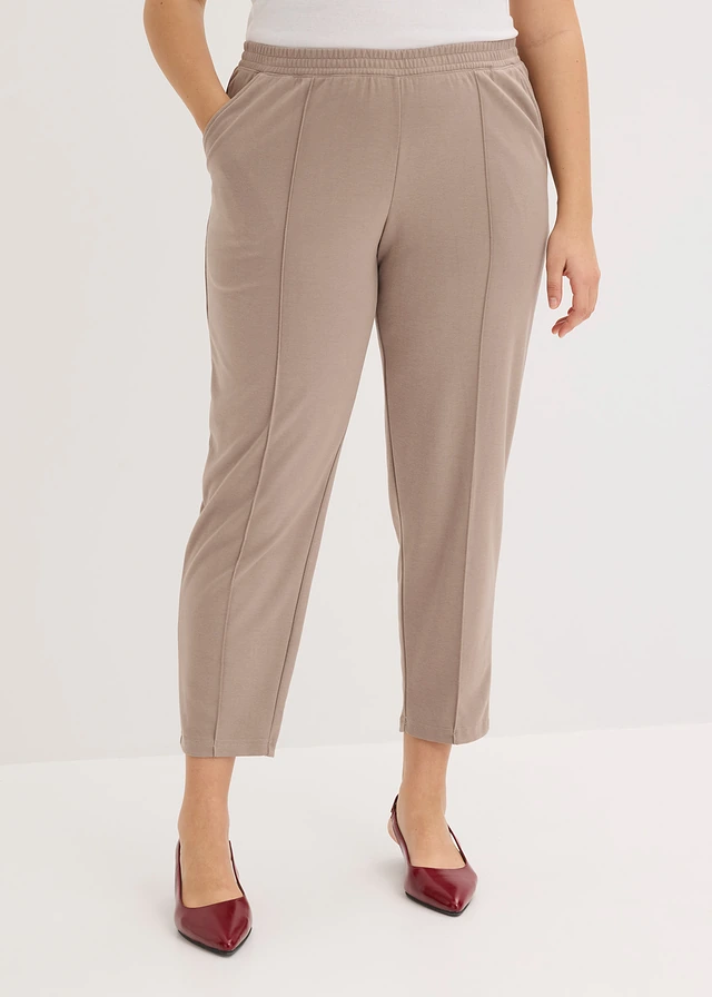 Jersey instapbroek met bies, Kleur: taupe