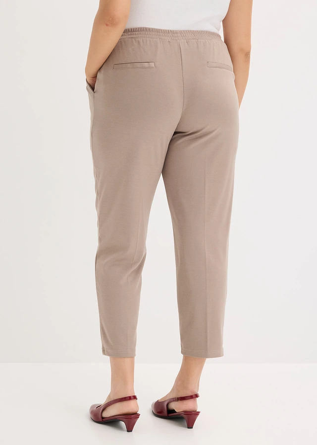 Jersey instapbroek met bies, Kleur: taupe