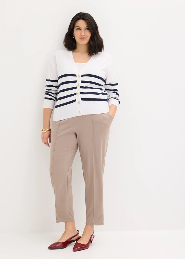 Jersey instapbroek met bies, Kleur: taupe