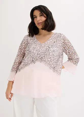 Kanten tuniek, Kleur: lichtroze/zwart gebloemd