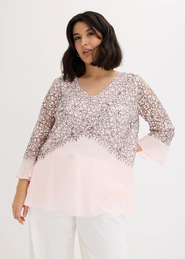 Tunique en dentelle, Couleur: rose clair-noir floral