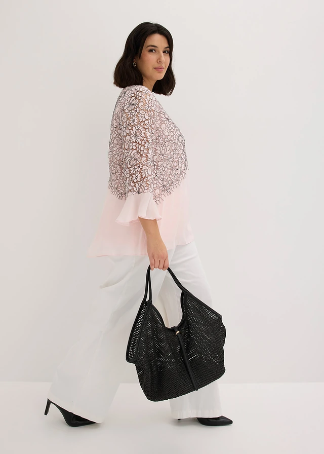 Tunique en dentelle, Couleur: rose clair-noir floral
