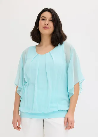 Chiffon blouse met ondershirt, Kleur: aquablauw