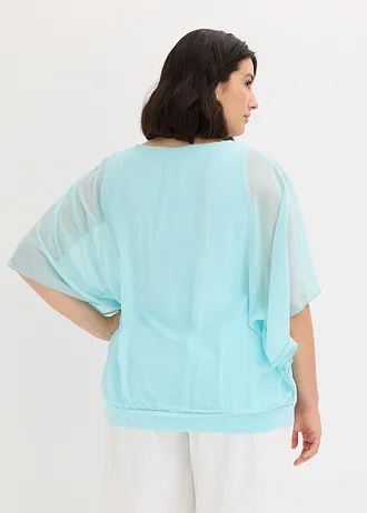 Chiffon blouse met ondershirt, Kleur: aquablauw