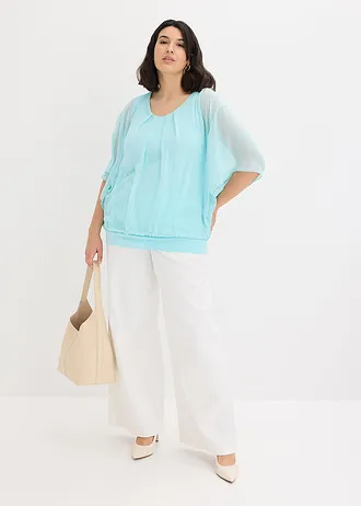 Chiffon blouse met ondershirt, Kleur: aquablauw