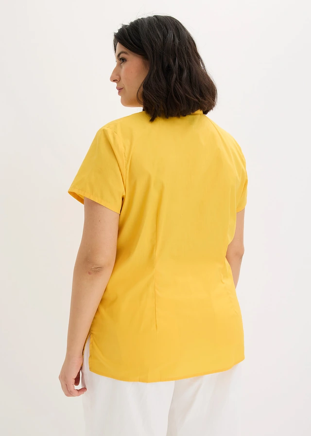 Popeline blouse met korte mouwen, Kleur: saffraangeel